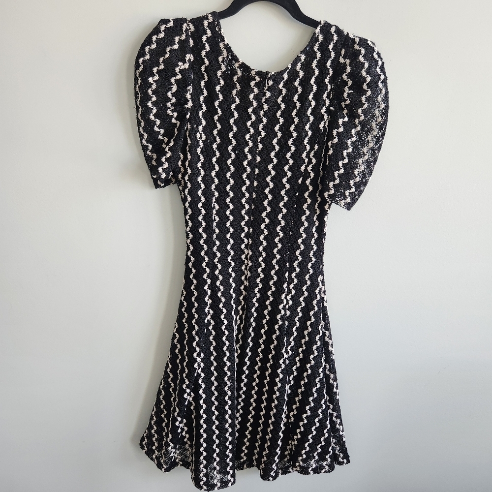 Black and White Patterned Lace Sequins Dress Sz 6-8 Whimsigoth Witchy Goth Prom - Picture 4 of 11